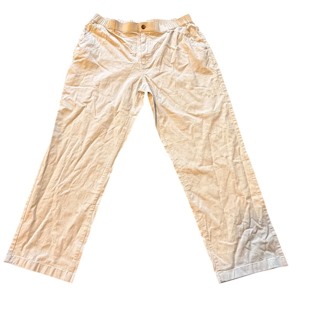 Soojun Mens Cotton Linen Blend Elastic Waist Chino Pants Khaki 42W x 30L 306#